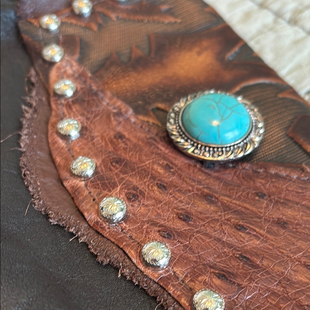 Brown Leather Crossbody Bag with Turquoise Accent - Picture 5 of 7